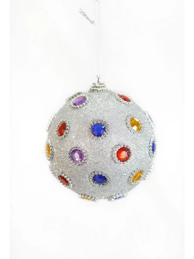 Bola Plata con Gemas Florales y Cadenas N10 - Bolas Navideñas adornos de Navidad, árbol de Navidad | Dkora Colombia