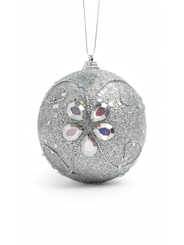 Bola Plata con Gemas Florales y Cadenas N10 - Bolas Navideñas adornos de Navidad, árbol de Navidad | Dkora Colombia