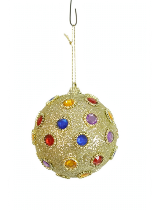 Bola N10 gemas de colores – Dorado - Bolas Navideñas Envios a Bogotá y toda Colombia | Dkora Colombia