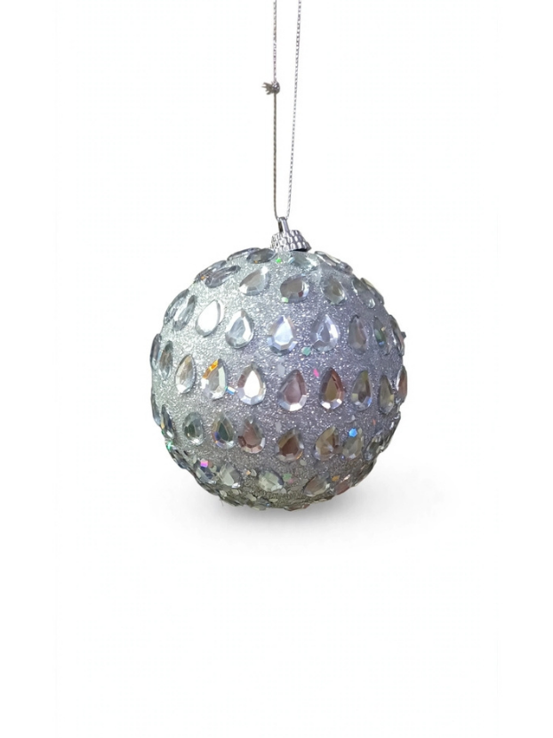 Gota Plata con Escarcha y Pedrería N10 - Bolas Navideñas adornos de Navidad, árbol de Navidad | Dkora Colombia
