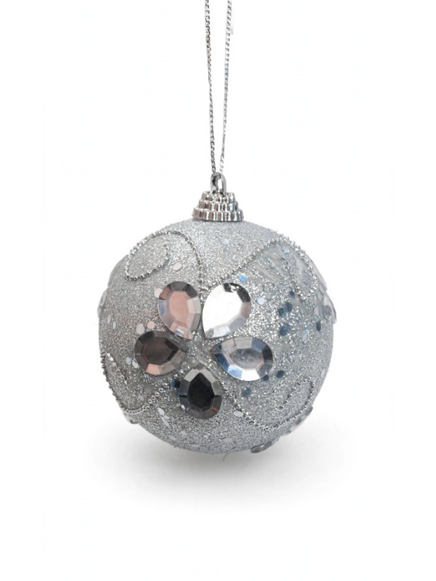 Bola N8 con piedras – Plata - Bolas Navideñas Envios a Bogotá y toda Colombia | Dkora Colombia