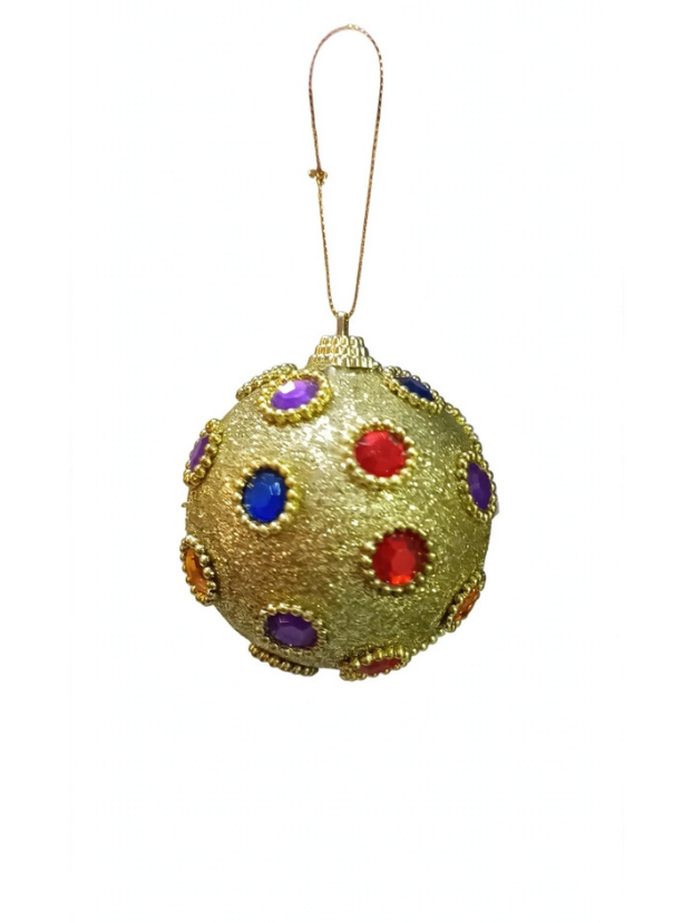 Bola N8 con piedras de colores – Dorado - Bolas Navideñas Envios a Bogotá y toda Colombia | Dkora Colombia