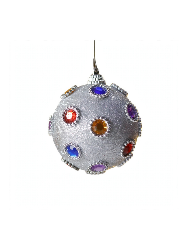Bola N8 con piedras de colores – Plata - Bolas Navideñas Envios a Bogotá y toda Colombia | Dkora Colombia