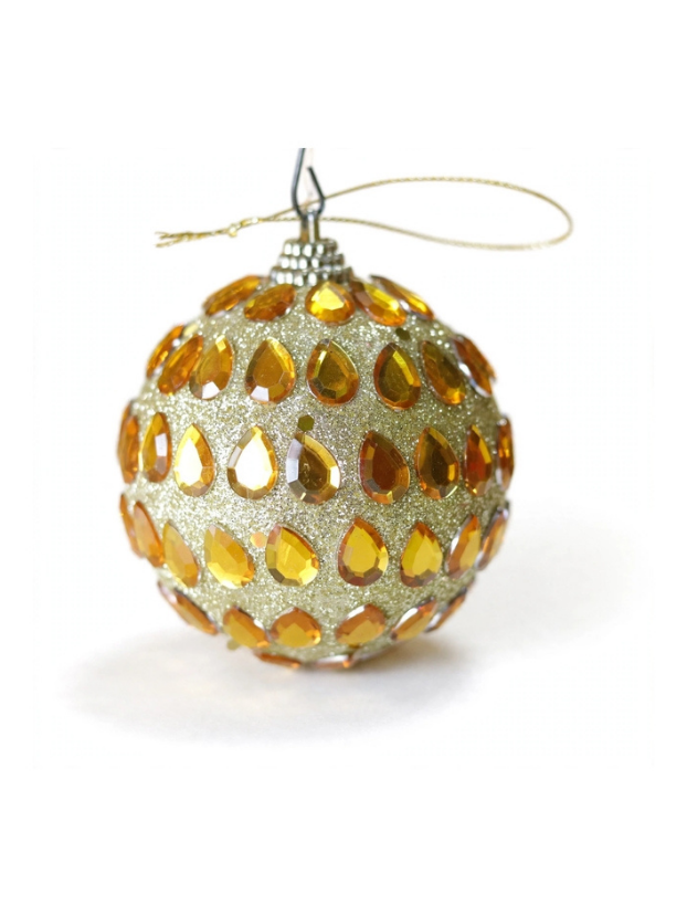 Bola N8 con Gemas Doradas- Dorada - Bolas Navideñas Envios a Bogotá y toda Colombia | Dkora Colombia