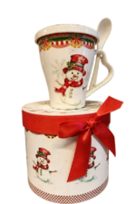 Mug Navideño con Tapa y Cuchara en Caja Regalo - Decora tu Navidad detalle de Navidad, mug con cuchara | Dkora Colombia