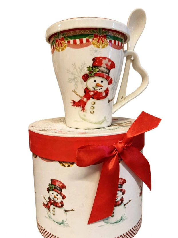 Mug Navideño con Tapa y Cuchara en Caja Regalo - Decora tu Navidad detalle de Navidad, mug con cuchara | Dkora Colombia