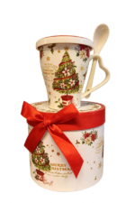 Mug Navideño con Tapa y Cuchara en Caja Regalo - Decora tu Navidad detalle de Navidad, mug con cuchara | Dkora Colombia