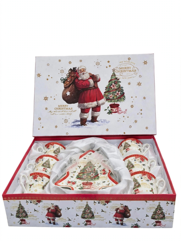 Set de 6 Tazas y Platos en Forma de Árbol - Decora tu Navidad detalle de Navidad, juego de tazas | Dkora Colombia