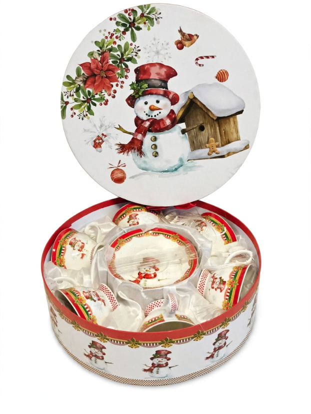 Set de 6 Pocillos y Platos Navideños en Caja Redonda - Decora tu Navidad detalle de Navidad, juego de pocillos | Dkora Colombia