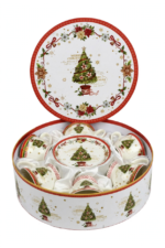 Set de 6 Pocillos y Platos Navideños en Caja Redonda - Decora tu Navidad detalle de Navidad, juego de pocillos | Dkora Colombia