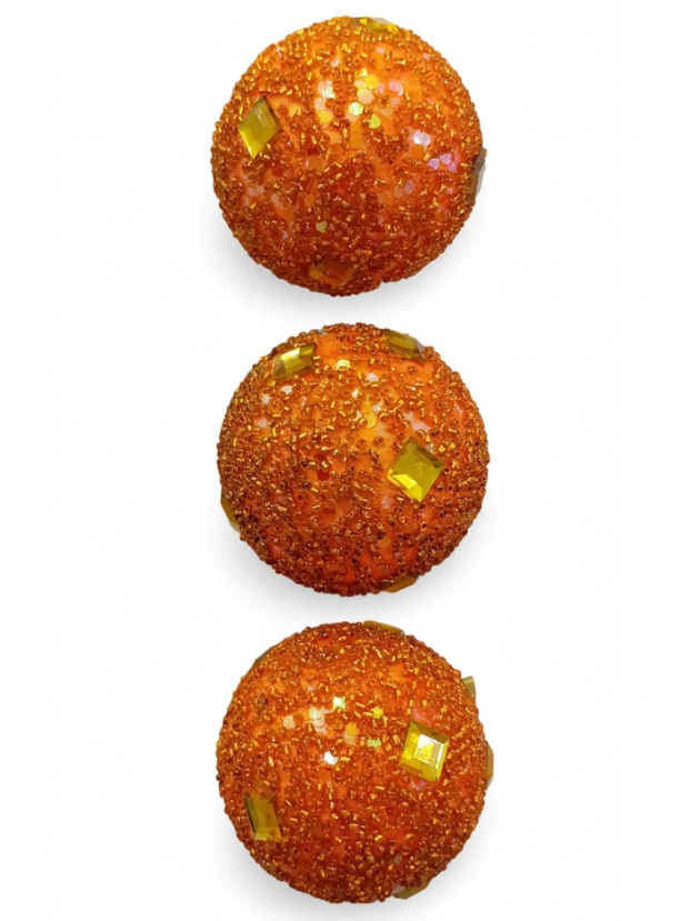 Set 3 Bolas Naranjas con Gemas - Bolas Navideñas adornos de Navidad, árbol de Navidad | Dkora Colombia