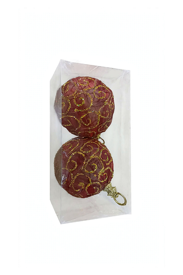 XMN88C-0142A Set 2 Bolas Vino Tinto con Filigrana Dorada 10 cm - Bolas Navideñas adornos de Navidad, árbol de Navidad | Dkora Colombia