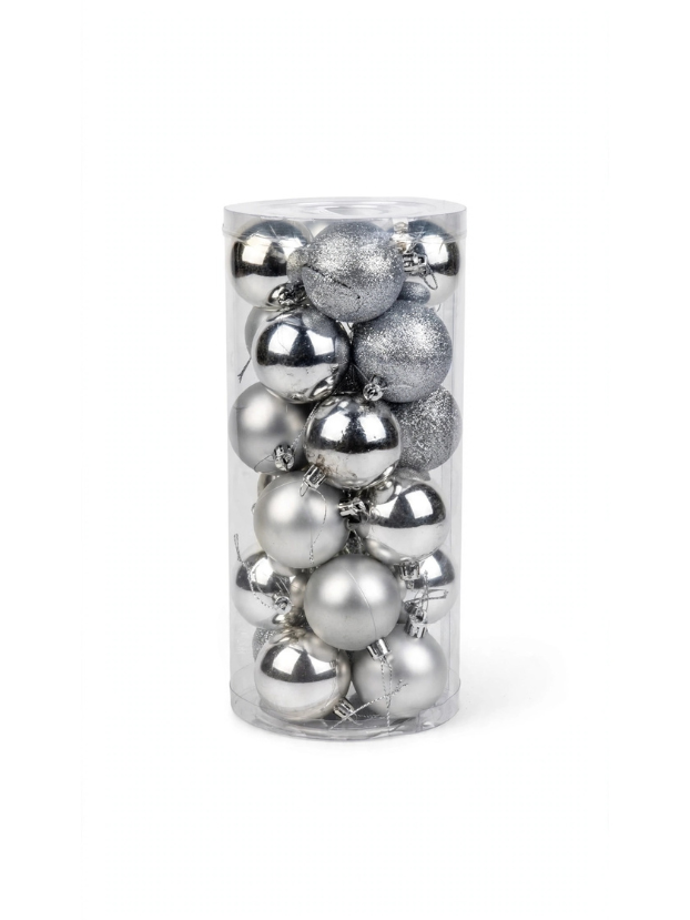 Tubo 24 Bolas Navideñas Plata 6 cm - Bolas Navideñas adornos de Navidad, árbol de Navidad | Dkora Colombia